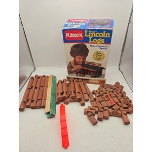 VTG 1989 Playskool Lincoln Logs Real Wood #844 Blacksmith Cabin Incomplete 57 pc